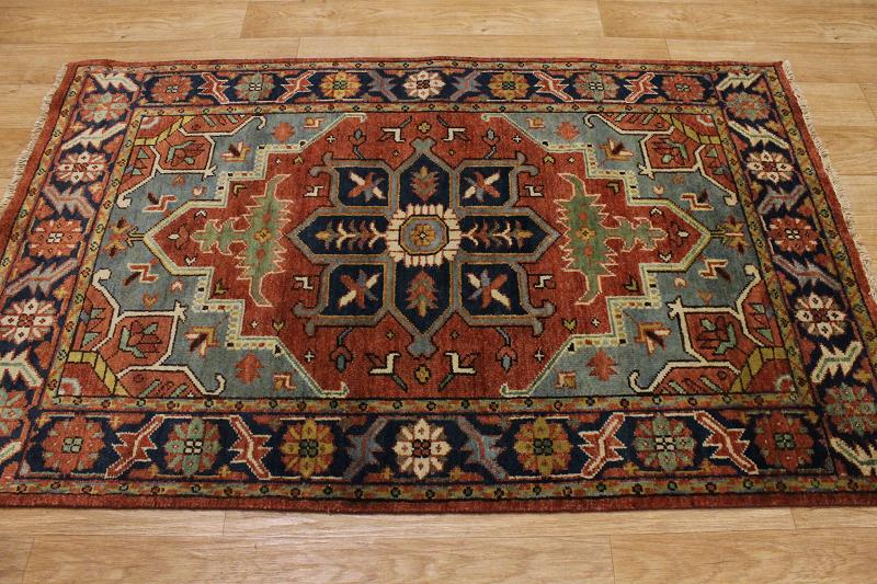 LIGHT BLUE & RUST COLOR 4X6 HERIZ SERAPI PERSIAN ORIENTAL AREA RUG WOOL