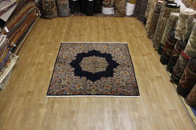 SUPER QUALITY NAVY BLUE SQUARE 7X7 KERMAN ARJOMAND PERSIAN ORIENTAL RUG