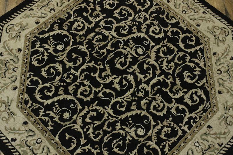 Hand Tufted Of Black Floral Octagon Shape 8x8 Oushak Oriental Rug Wool