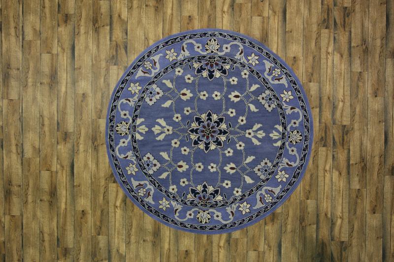 Hand Tufted Blue Floral Round 8x8 Oushak Oriental Area Rug Wool Carpet