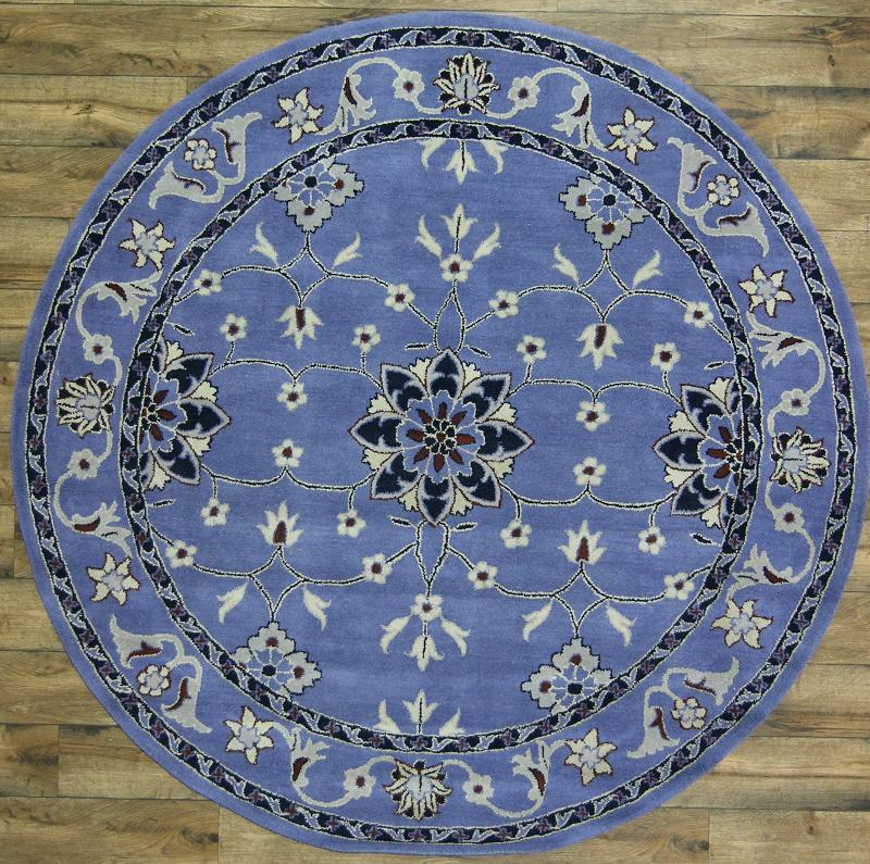 Hand Tufted Blue Floral Round 8x8 Oushak Oriental Area Rug Wool Carpet