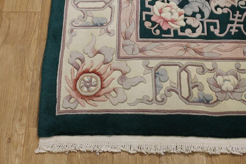 CARVED FLORAL GREEN 8X11 ART DECO CHINESE ORIENTAL AREA RUG WOOL CARPET
