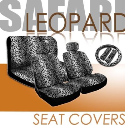   Seats on Cel   New Universal Snow Leopard Car Seat Covers Steering Set