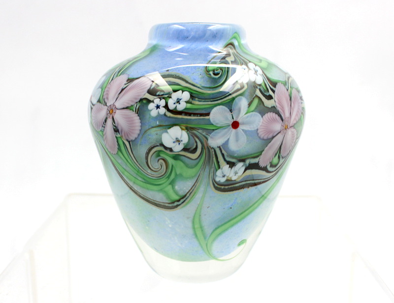 VINTAGE 1980'S ORIENT & FLUME ART GLASS PAPERWEIGHT VASE SIGNED