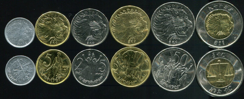 Ethiopia SET 6 Coins 1 50 Cents 1 Birr Bimeta
