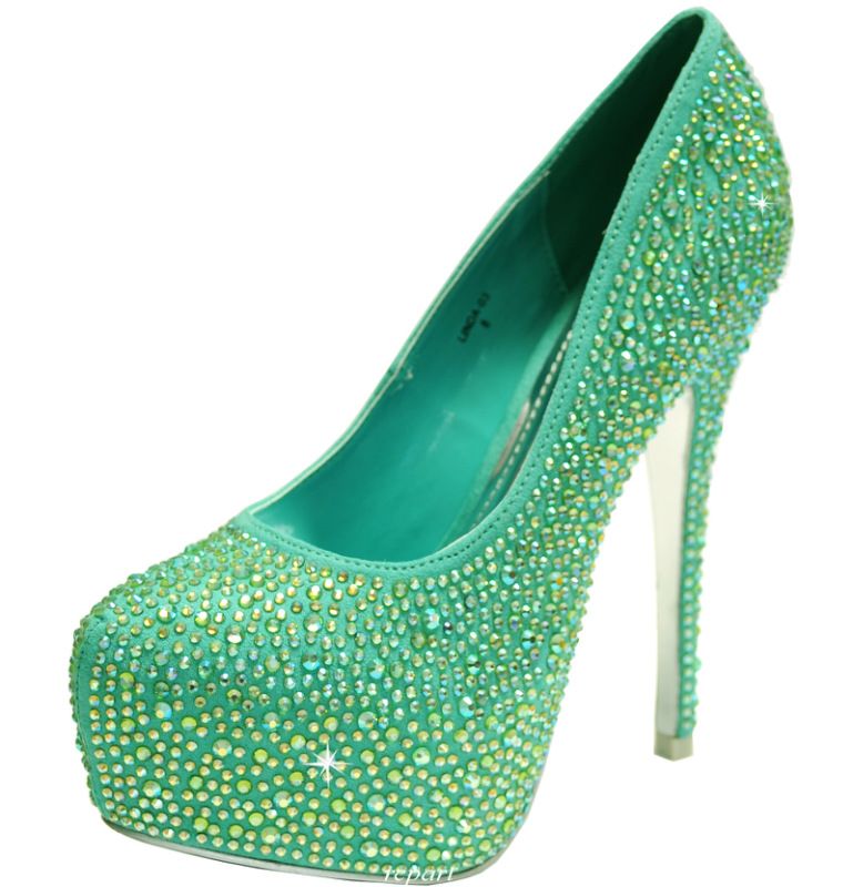Mint Green shoes evening stilettos blink rhinestones prom wedding ...