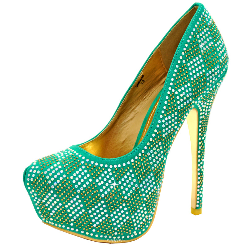 Green shoes evening stilettos blink rhinestones prom wedding (Linda 08 ...