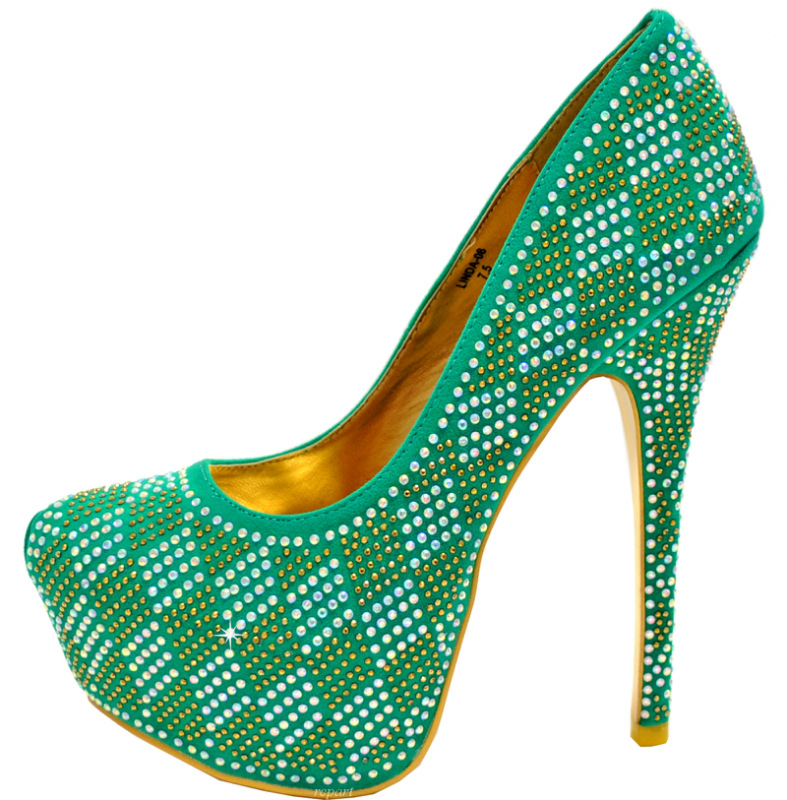 Green shoes evening stilettos blink rhinestones prom wedding (Linda 08 ...