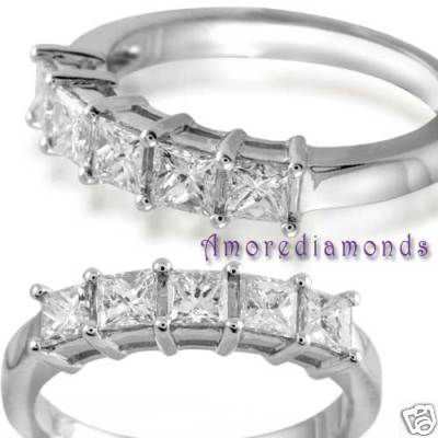 075 ct princess cut natural diamond 5 stone woman wedding ring 18k white 