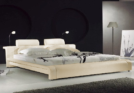 Platform Queen Beds Free Shipping on Gala   Modern Queen Size Leather Platform Bed   Beige  Furniturecolumn