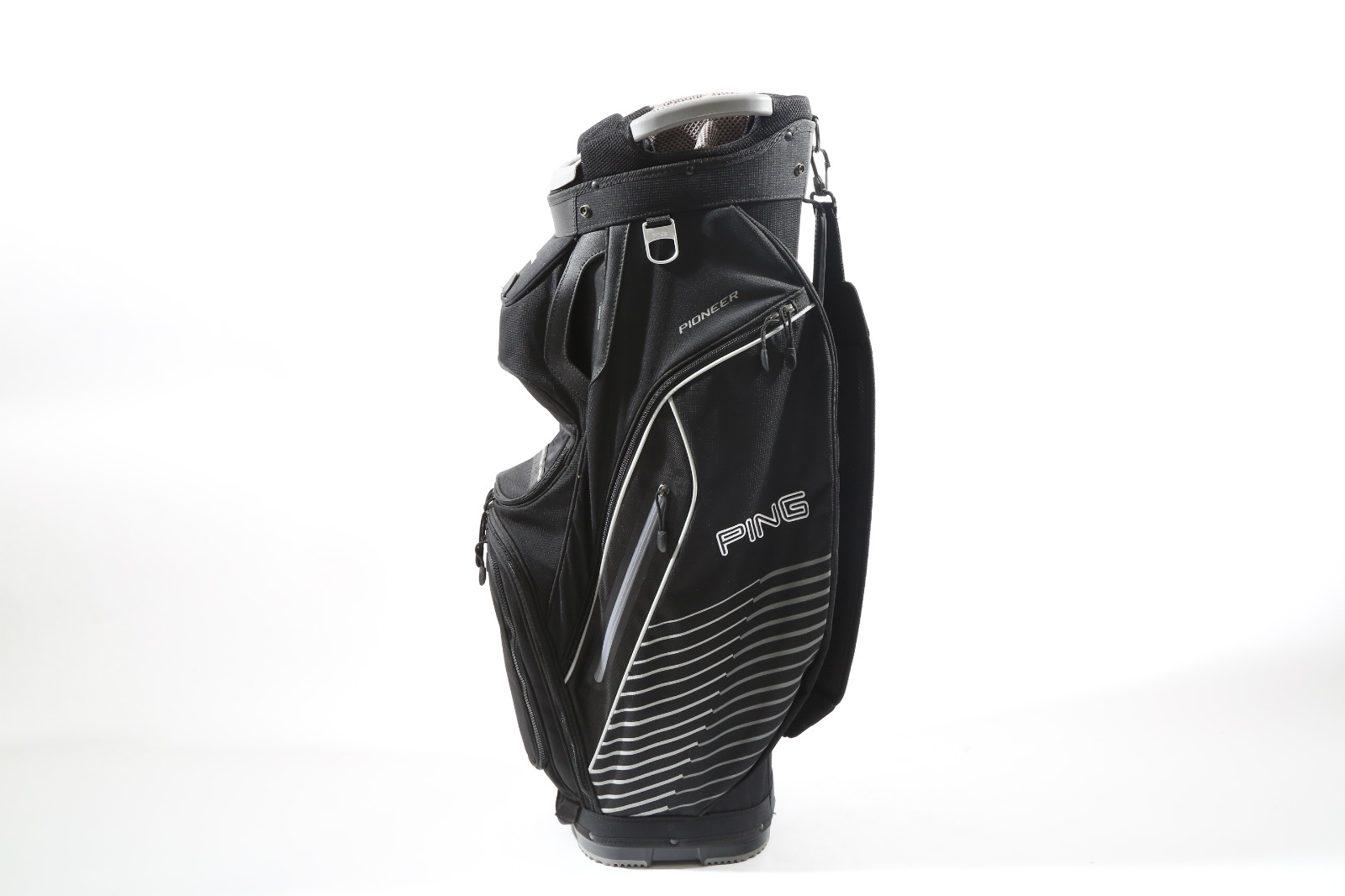 Ping Pioneer Golf Cart Bag Black 14Way Top Single Strap + Rain Cover