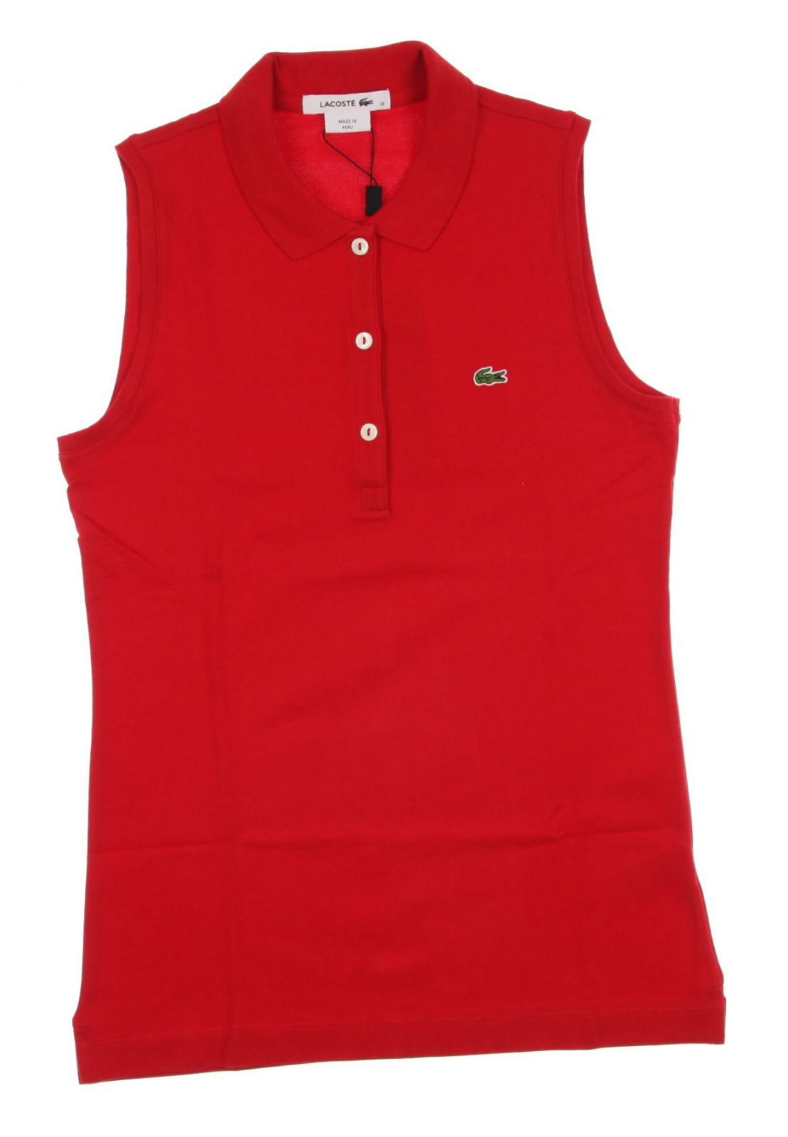 NEW Women'S Lacoste Pique Stretch Golf Polo Sleeveless Cerise RED US