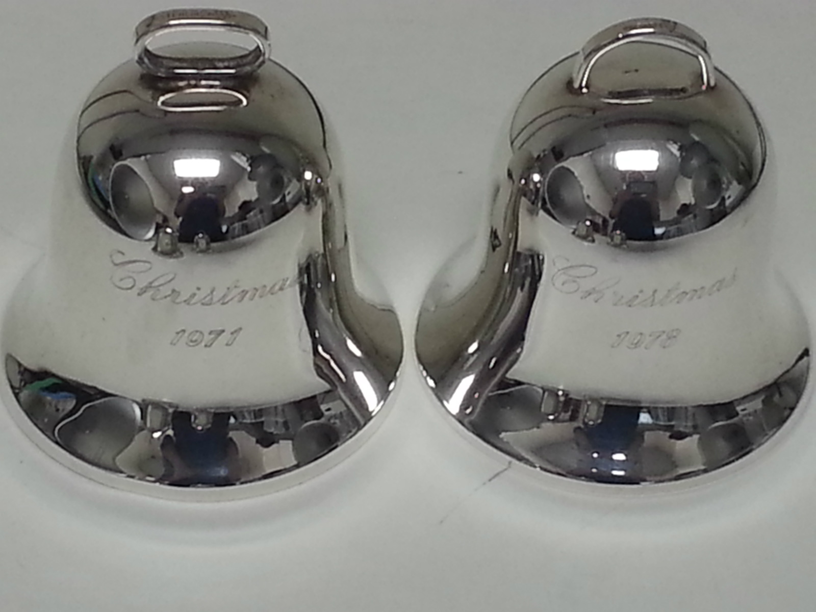 Four Sterling Silver Hallmark Christmas Bells Engraved 1968, 1971, 1978