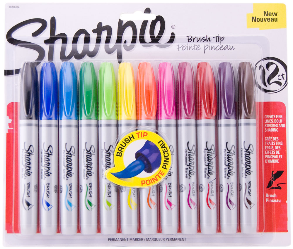 Sharpie Brush Tip Permanent Markers Set 12 Assorte