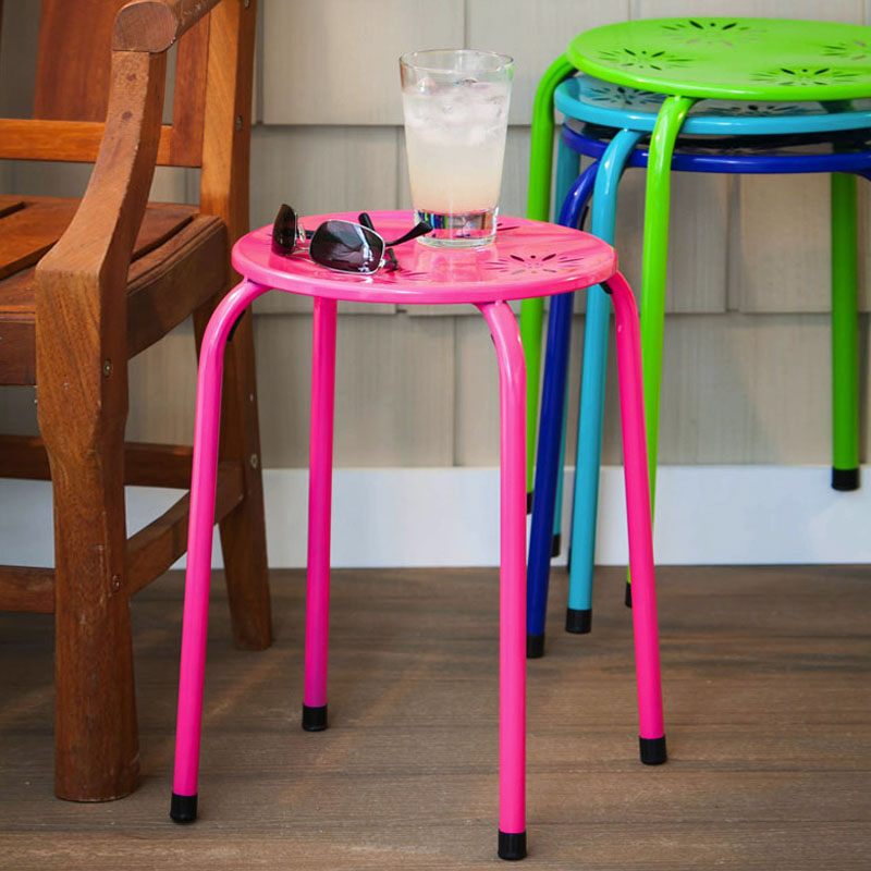 New Metal Plant Stand Garden Stool Green Aqua Blue Pink End Table Bench