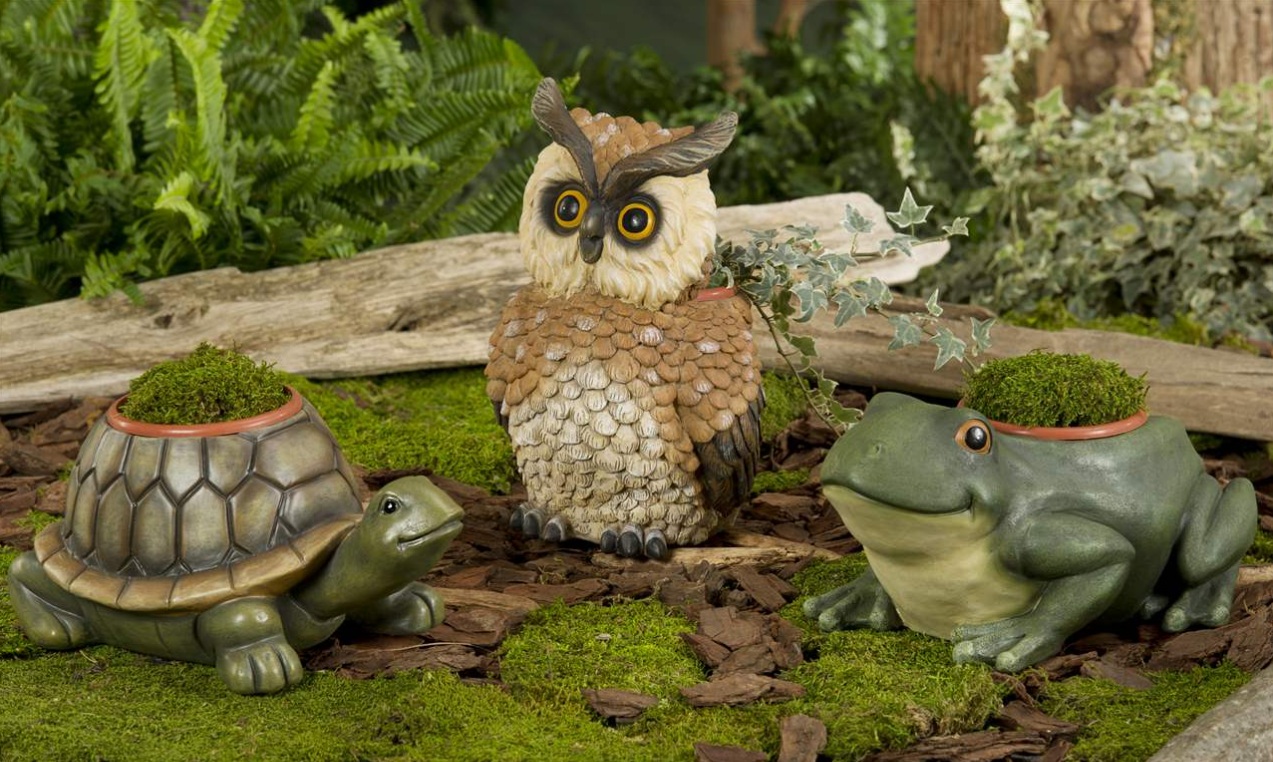 New GARDEN ANIMAL PLANTERS Choose from FROG Turtle OWL Plant Pot Decor
