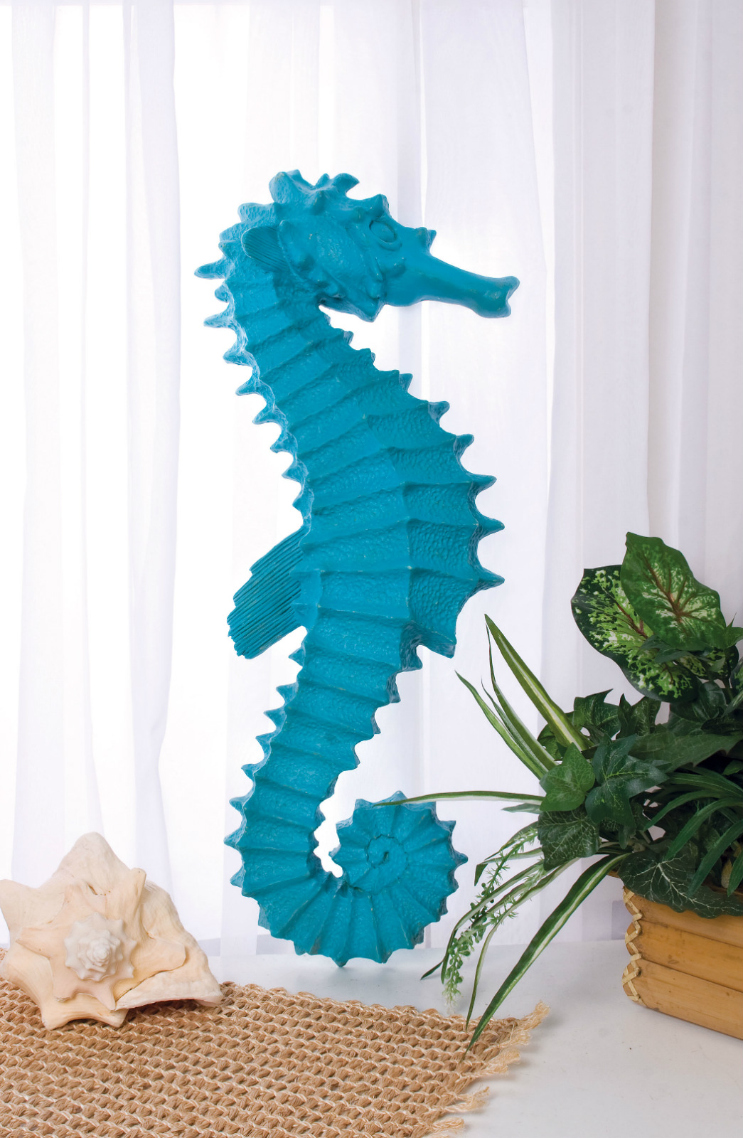 New Hang Wall Art Turquoise Seahorse Sculpture 3D Plaque Coastal