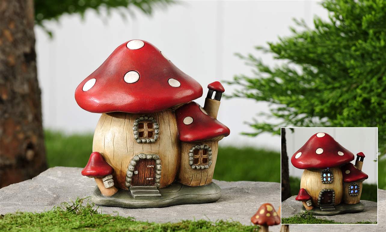 Lighted Mushroom House /Cottage, Miniature Fairy,Gnome, Hobbit Garden