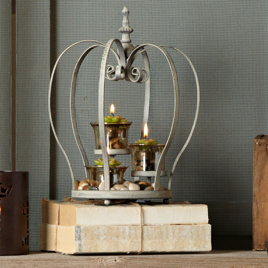 New SHABBY CROWN VOTIVE CANDLE HOLDER Table Accent Garden Decor Metal