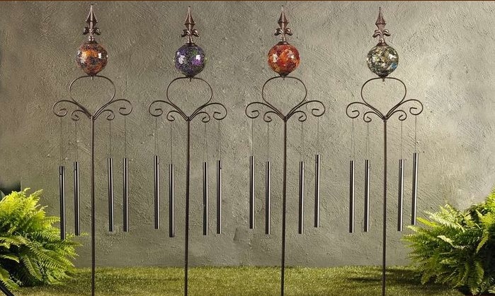 New Fleur De Lis Garden Stake Windchime Yard Decor Glass Mosaic Fleur De Lis Glass Mosaic Ball Windchime Garden Stake