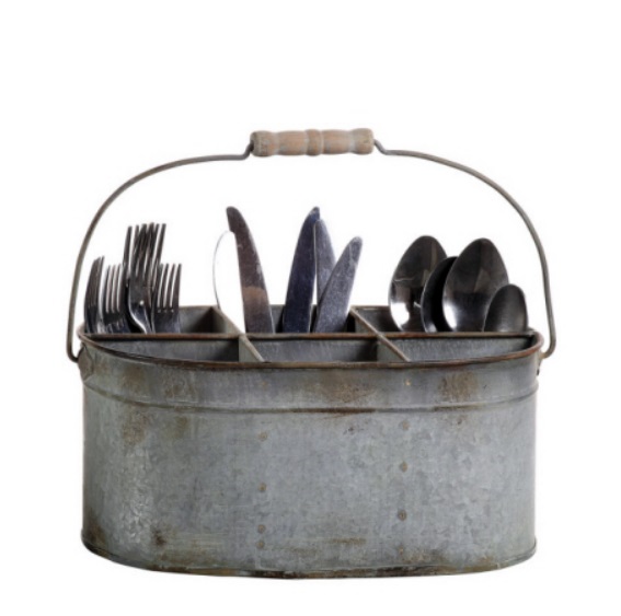 New Galvanized Tin Caddy Bucket Divided w/ 6 Compartments Utensil