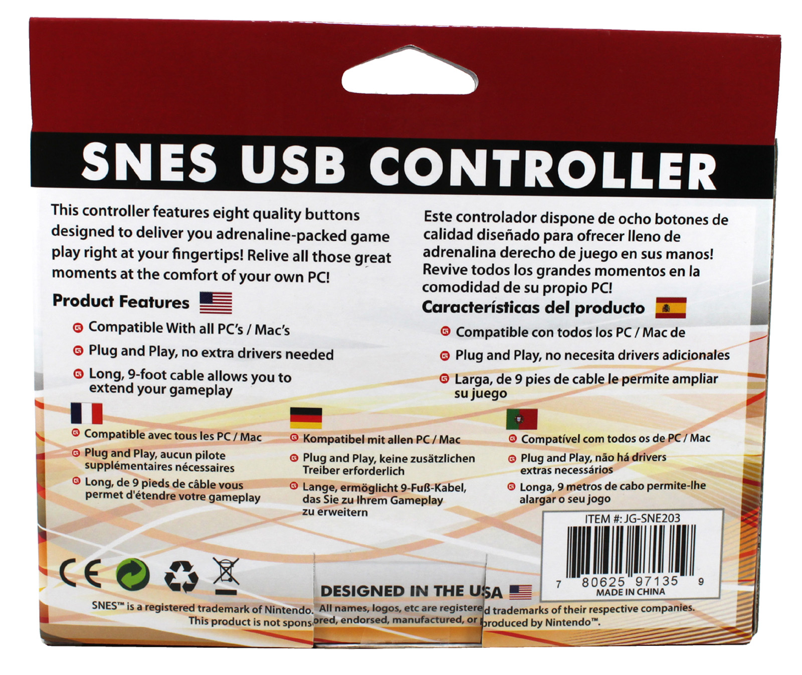 1x SNES USB Retro Super Nintendo Controller 9FT CORD FOR PC/MAC New