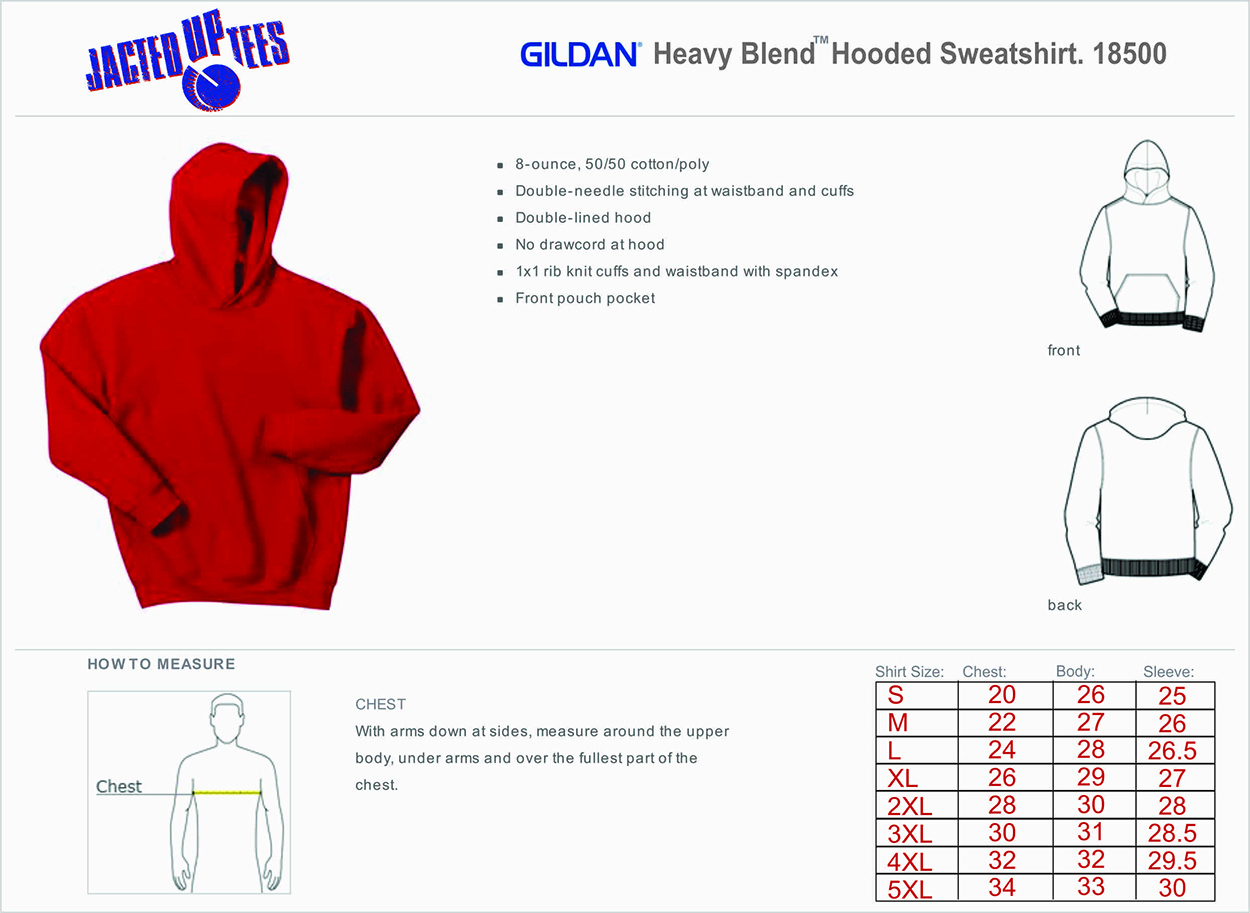 Gildan 18500 Hoodie Size Chart