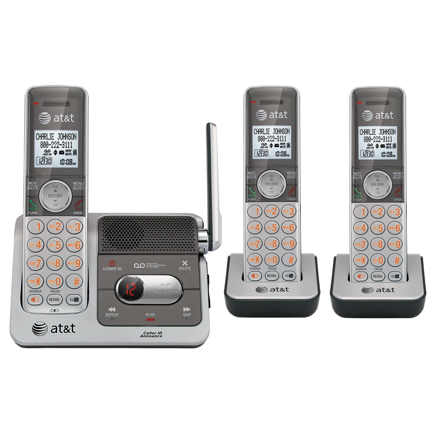 3 CORDLESS PHONES DECT 6.0 ATT Caller ID Transfer Speakerphone Pushto