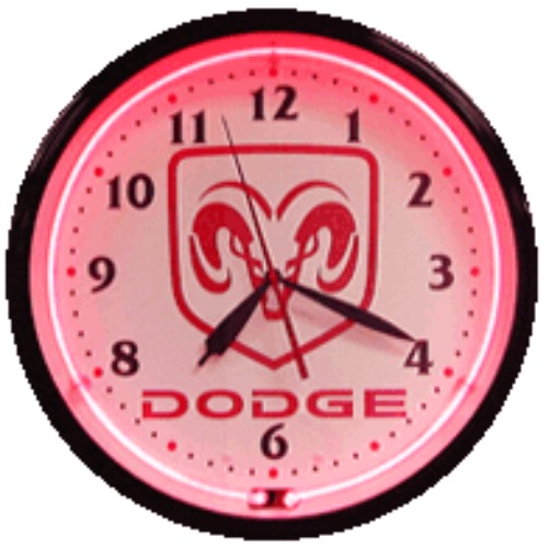 DODGE RAM CAR TRUCK Red Neon 20" Wall Clock Auto Made USA 1 Year