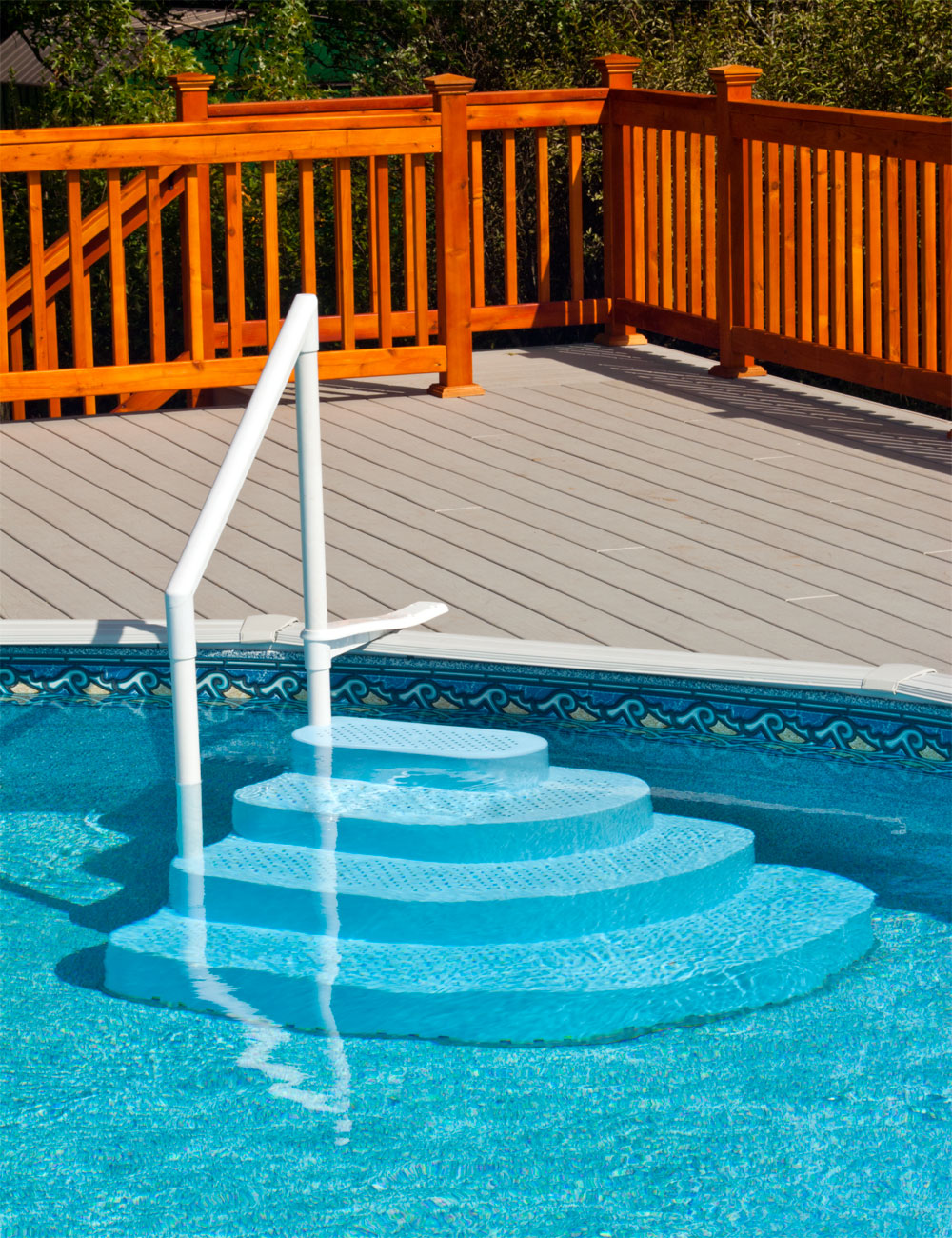 FINEST WEDDING CAKE ABOVE GROUND POOL STEP ENTRY w/ 4'x 5' Step Pad Handrail New, Decorate With