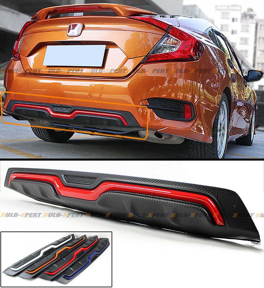 201617 10th Gen Honda Civic FC CarbonLook Rear Bumper Diffuser W/ Red