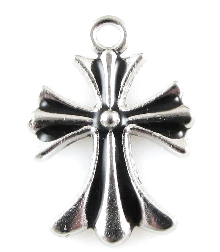 cross CHARMS 16x22mm METAL  BLACK ENAMEL about SILVER CROSS (4 metal charms Pieces &