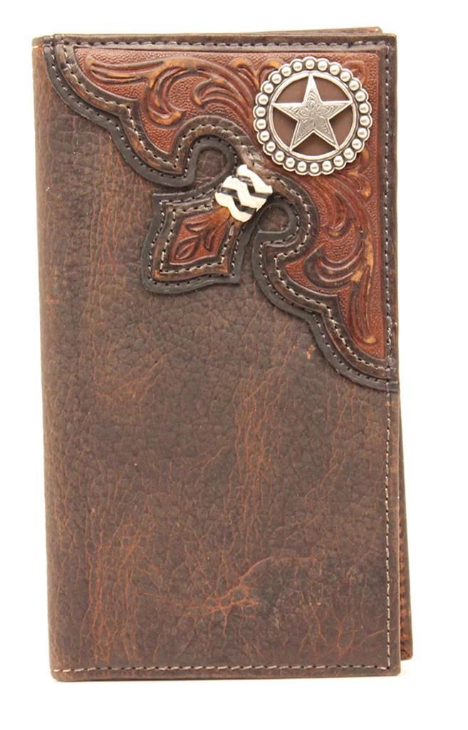 Nocona Western Mens Wallet Leather Rodeo Overlay Lone Star Concho Brown N5425402, Cowboy Belts ...
