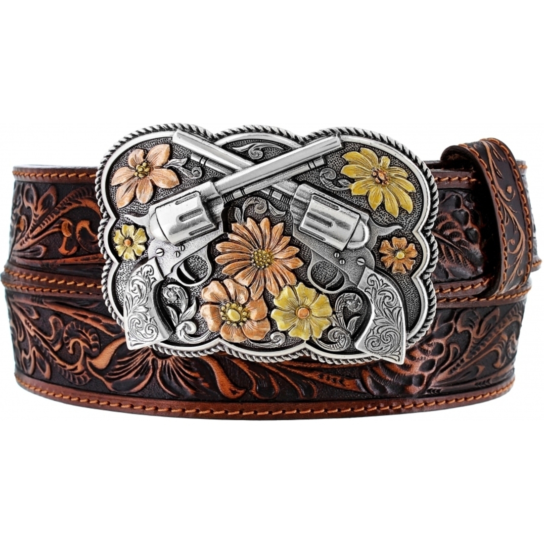 Tony Lama Western Womens Belt Leather Brown Pistols Made In The USA C51155 | eBay