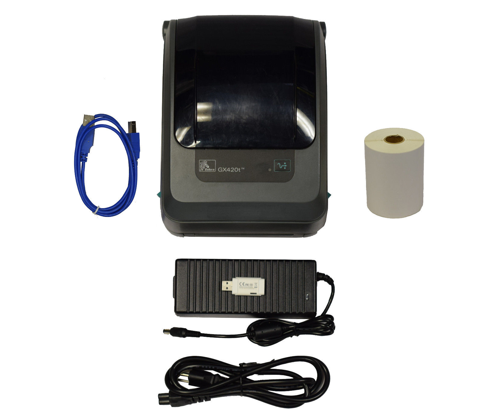 Zebra Gx420t Gx42 100410 000 Thermal Printer Ethernet And Usb W Power Supply Refurb 0690