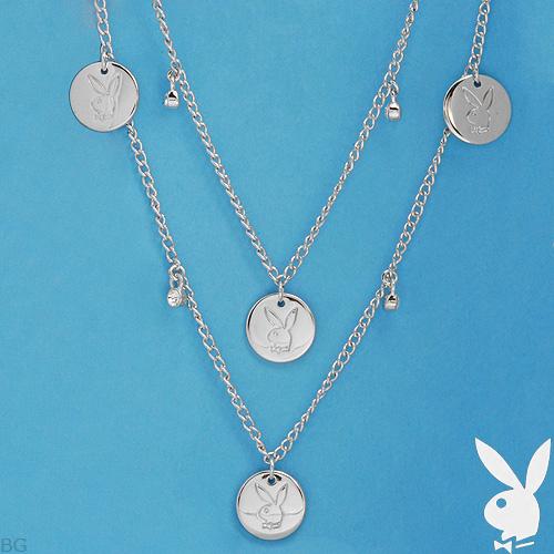 Playboy Necklace Bunny Medallion Charms Swarovski Crystals Long Wrap