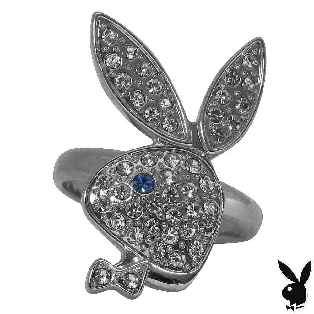 Playboy Ring Bunny Logo Swarovski Crystals Adjustable Size 5.5 to 9