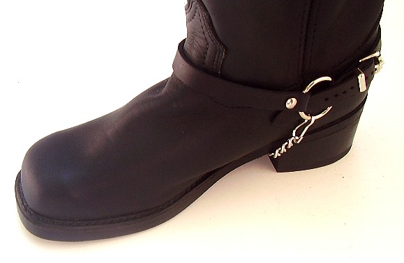 Women's Black Leather Boot Straps – Biker Western Chain Buckle Style – Pair