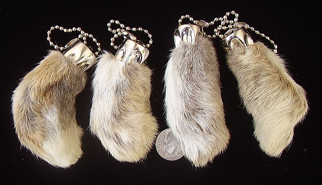RABBIT RABBITS FOOT KEYCHAIN WHITE/NATURAL 4 Pieces