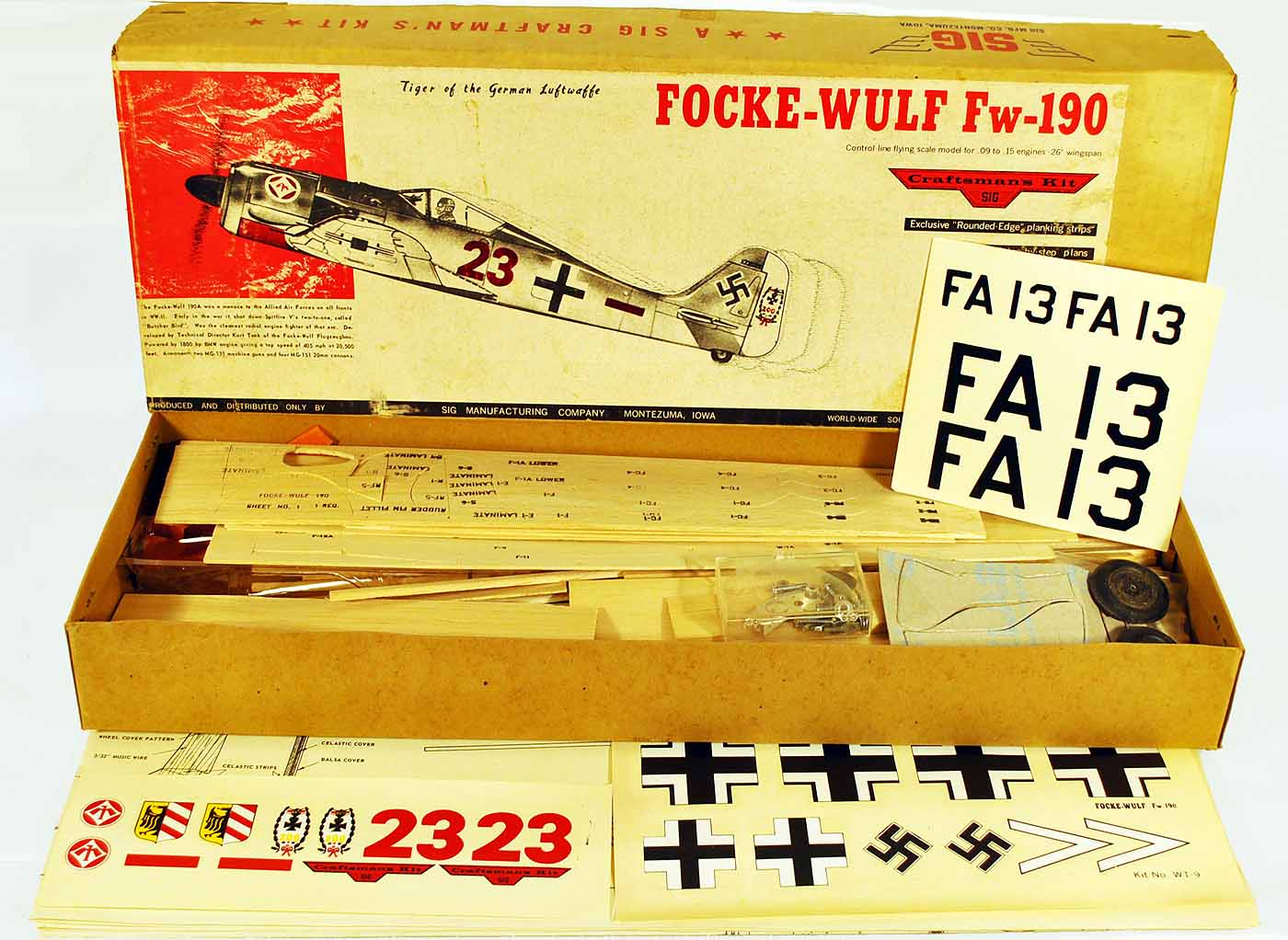 Sig 1 15 German Focke Wulf Fw 190 Balsa Wood Flying Model Airplane Kit