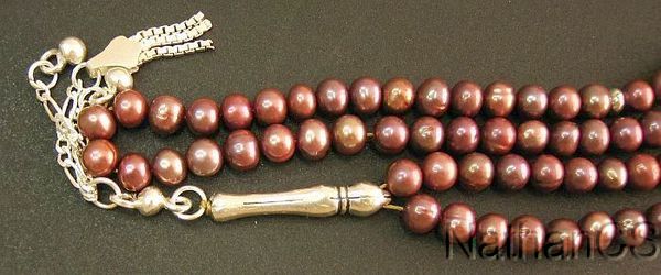 ISLAMIC PRAYER BEADS  99 DUSTY ROSE PEARLS & STERLING