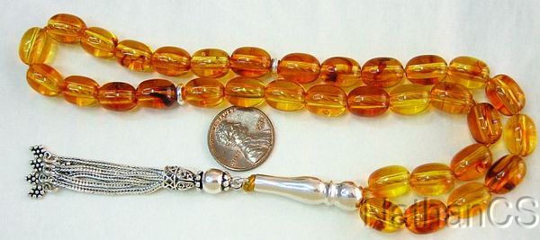 PRAYER BEADS SUBHA  AMBER GERMAN VINTAGE OVAL BEADS