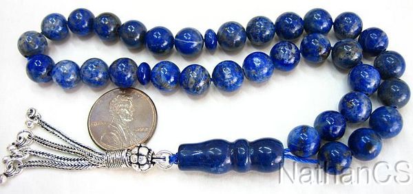 PRAYER WORRY BEADS KOMBOLOI AFGAN ROUND LAPIS STERLING