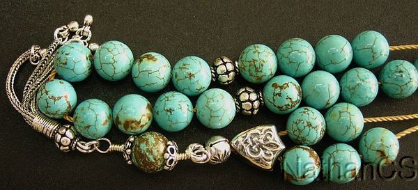 GREEK KOMBOLOI LIGHT DRAGON SKIN TURQUOISE & STERLING