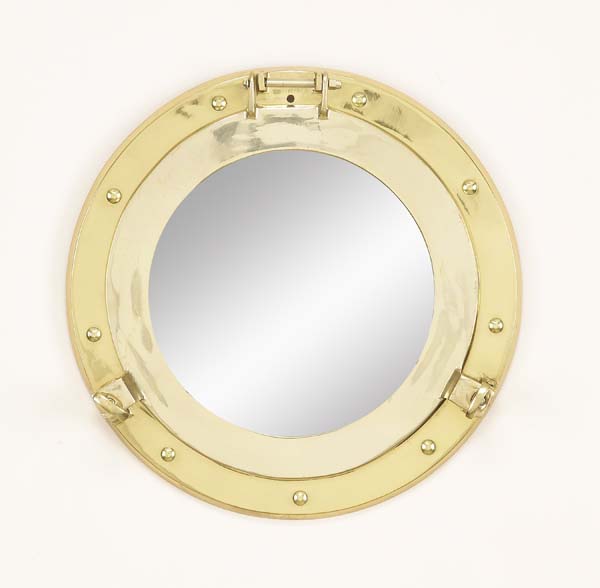 Ship Port Hole Mirror Lacquered Brass 11.5" D Porthole
