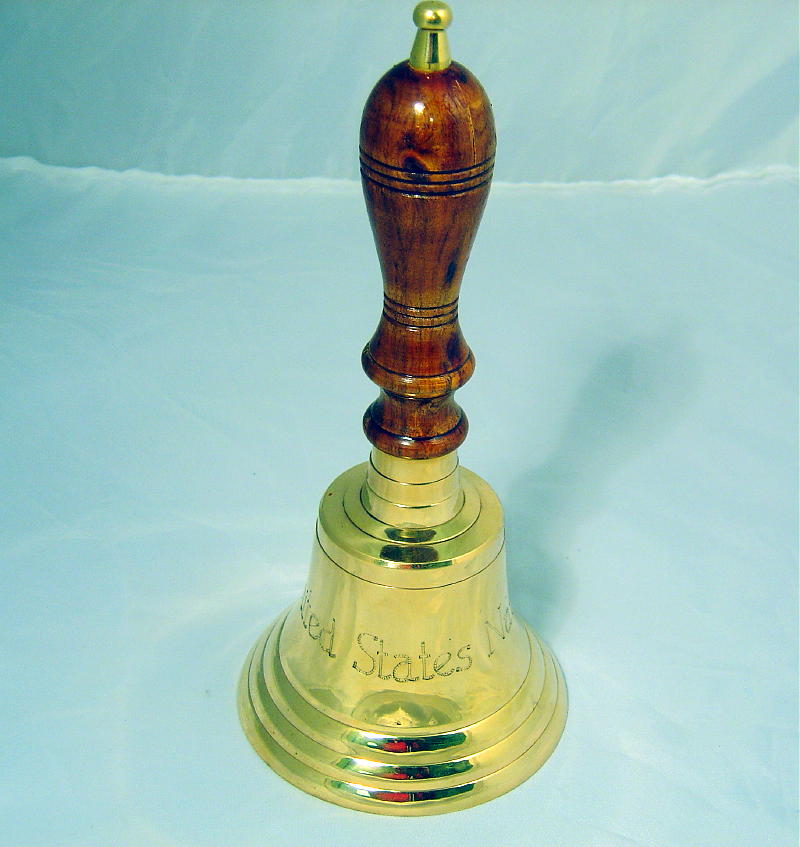 Captain Solid Brass Bell 10" Tall  With Wooden Handle