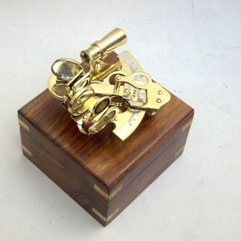 Sextant Nautical Brass 4" With Wooden Box New 