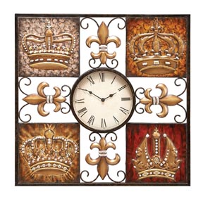 Fleur Di Lis N Crown Metal Wall Clock Decor Sculpture