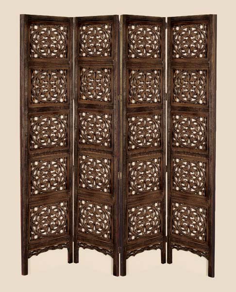 Swirl Wood Hand Carved Room Divider 4 Panel Screen New