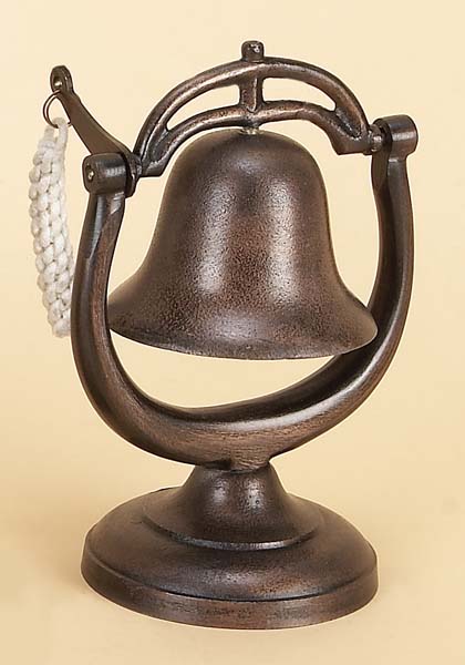 Engine Nautical Bell In Antiqued Metal W Rope Clapper